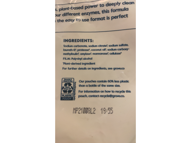 Grove Collaborative Laundry Detergent Pack, Free & Clear, 8 Loads, 5.4 oz/154 g