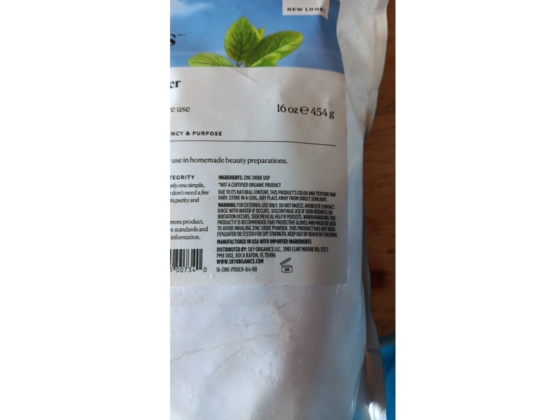 Sky Organics Zinc Oxide Powder, 16 oz/454 g