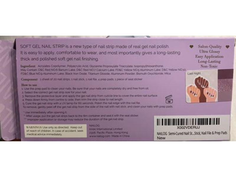 Nailog Soft Gel Nail Strip, Last Night, 20 Count
