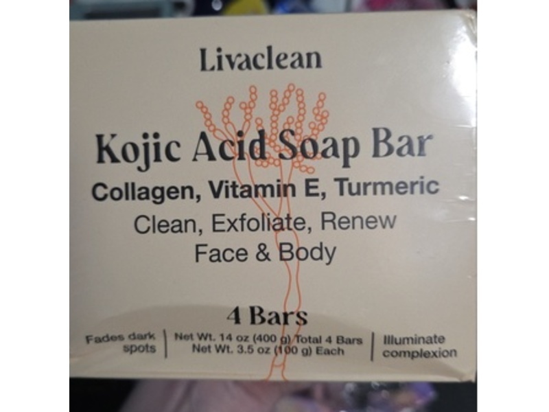 LivaClean Kojic Acid Soap Bar, 14 oz/400 g, Pack Of 4