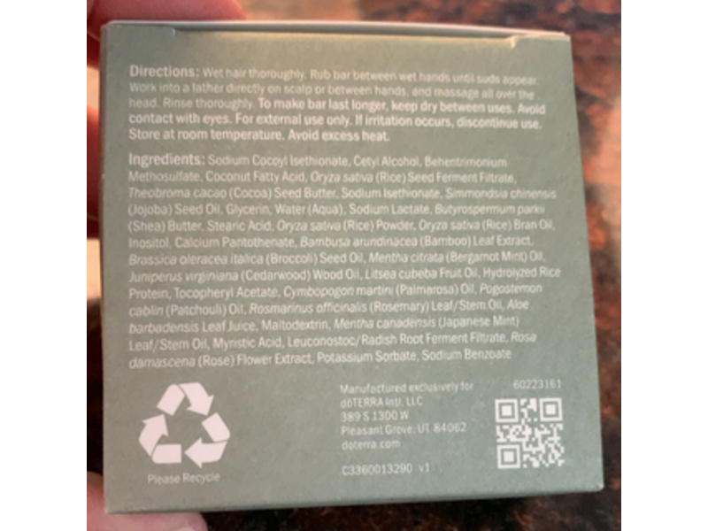 Doterra Hair Shampoo Strengthening Bar, Rosemary + Mint, 3.5 oz/100 g