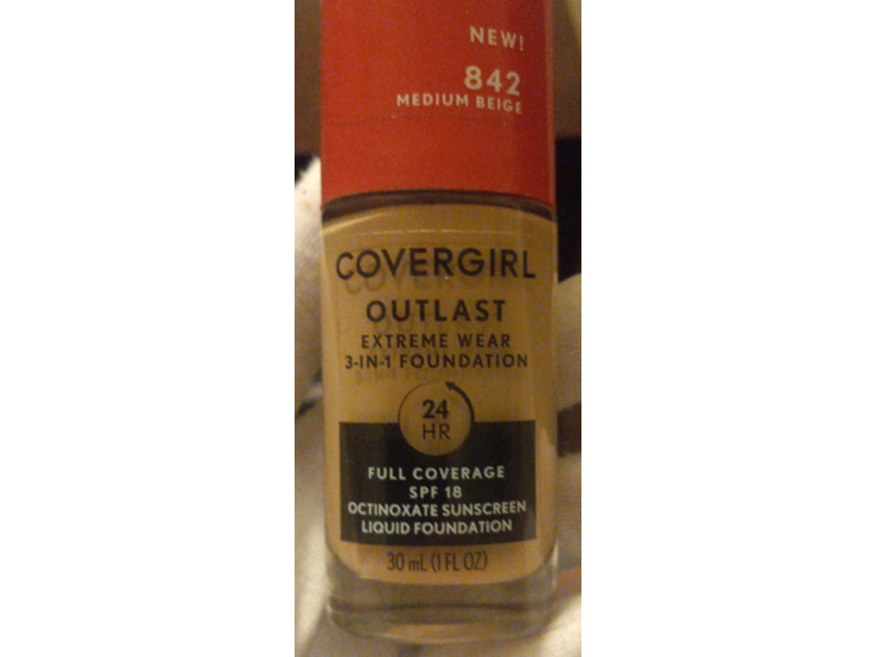 Covergirl Outlast 3-In-1 Full Coverage Liquid Foundation, SPF 18, Medium Beige, 1 fl oz/30 mL