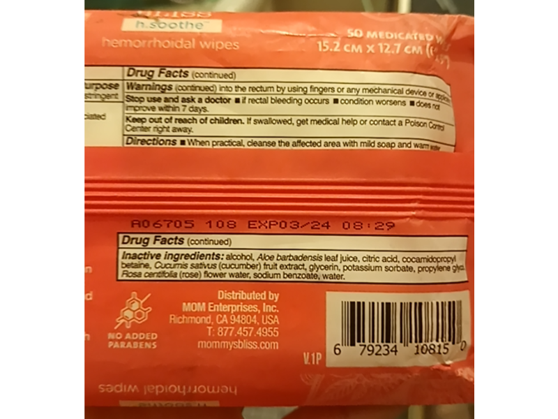Mommy’s Bliss Soothing Hemorrhoidal Wipes, 50 Count