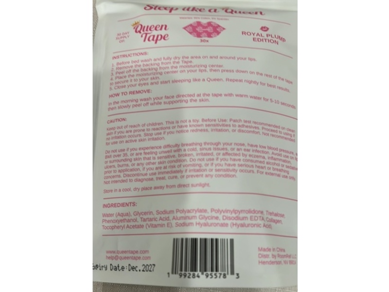 Queen Tape Mouth Tape, Collagen, Hyaluronic Acid & Vitamin E, 30 Count