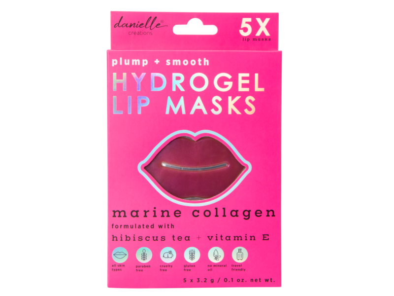 Danielle Creations Hydrogel Lip Mask, Marine Collagen, Hibiscus Tea + Vitamin E, 0.1 oz/3.2 g, 5 Count