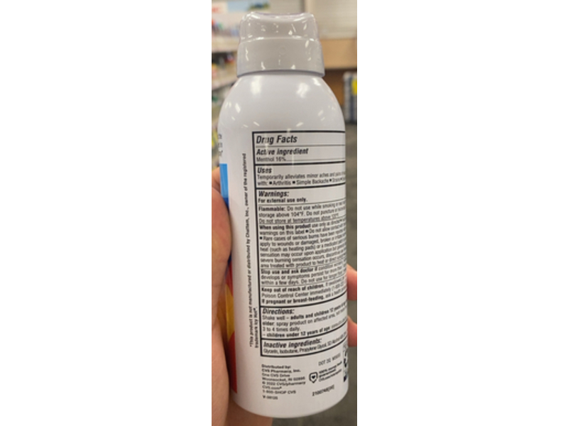 Cvs Health Cold & Hot Dry Spray Medicated Pain Relief, Menthol 16%, 4 oz/113 g