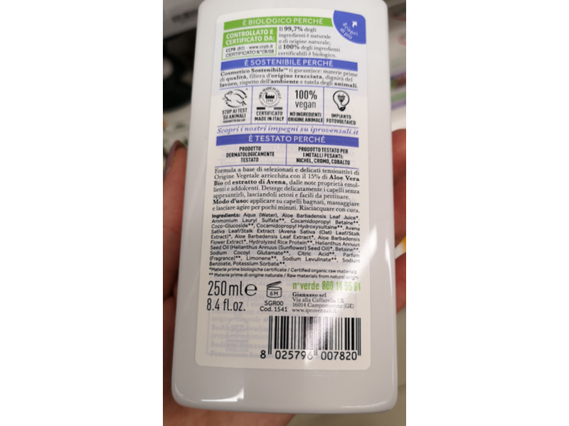 I Provenzali Bio Shampoo, Aloe E Avena, 8.4 fl oz/250 mL