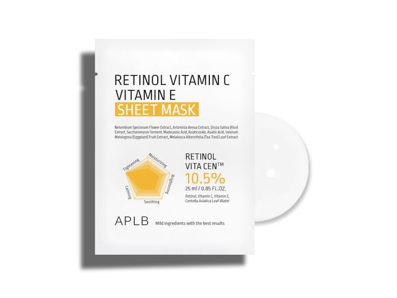 APLB Sheet Mask, Retinol, Vitamin C, Vitamin E, 0.85 fl oz/25 mL, 10 Count
