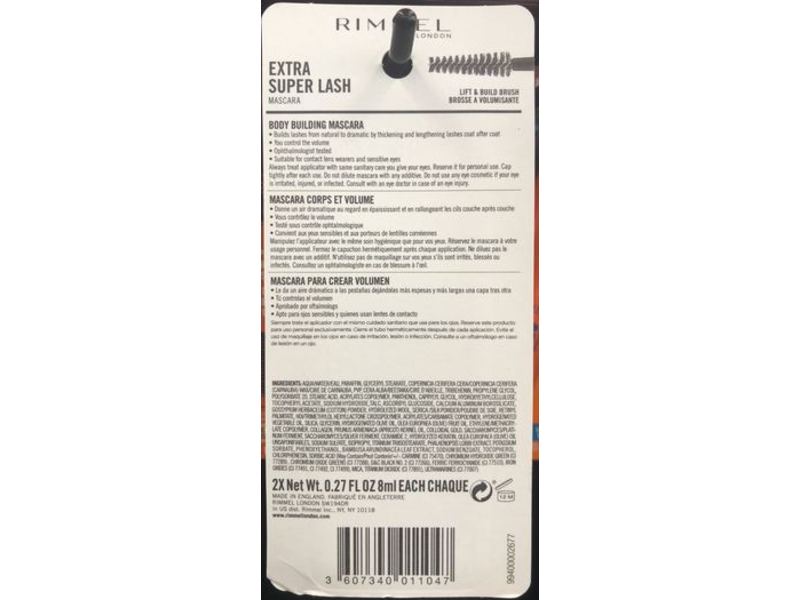 Rimmel Extra Super Lash Mascara, Black, 0.27 fl oz/8 mL, Pack Of 2