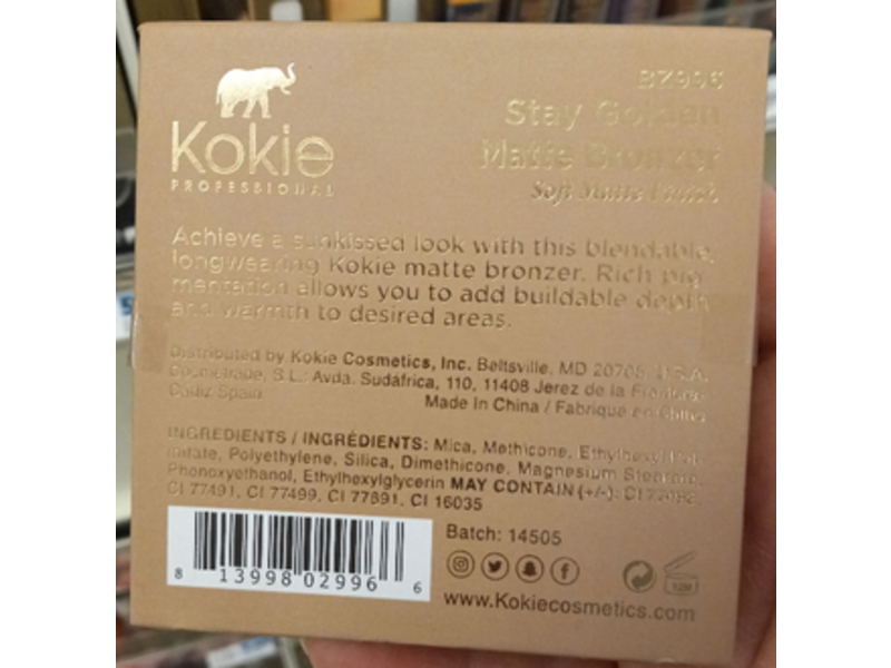 Kokie Cosmetics Matte Bronzer, Stay Golden, 0.59 oz/17 g