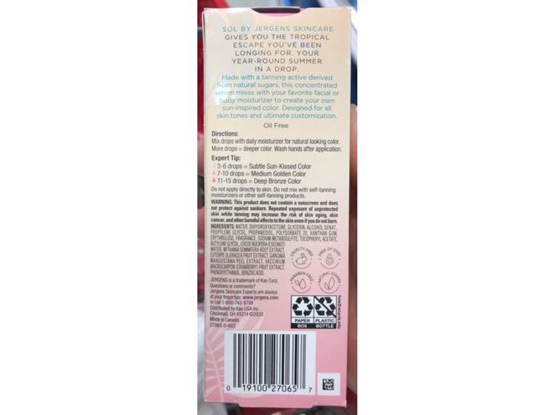 SOL by Jergens Sunless Tanning Face + Body Serum, Deeper By The Drop, 1 fl oz/29 mL