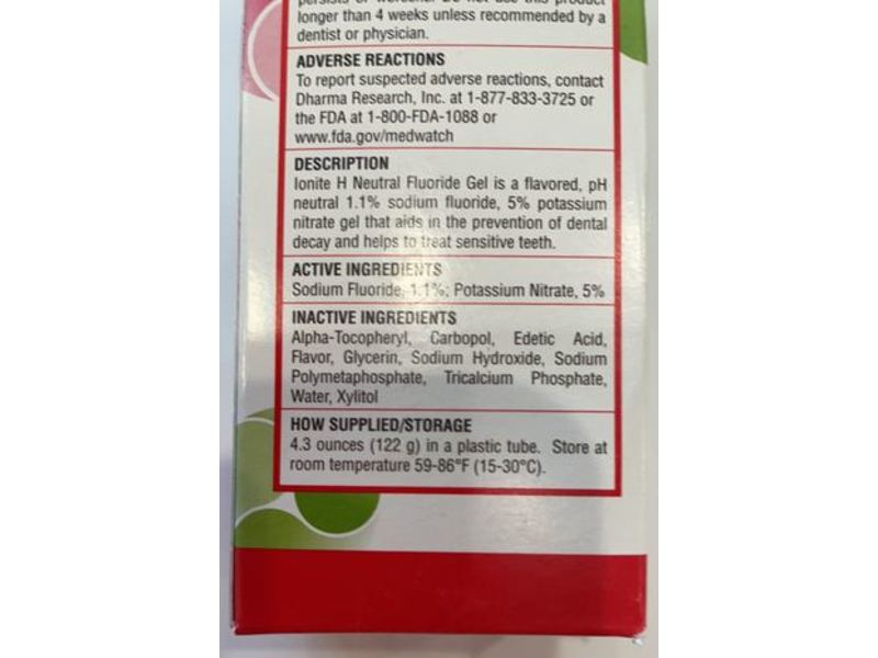 Neutral Fluoride Gel 1.1%, 4.3 oz/122 g Ionite Homecare