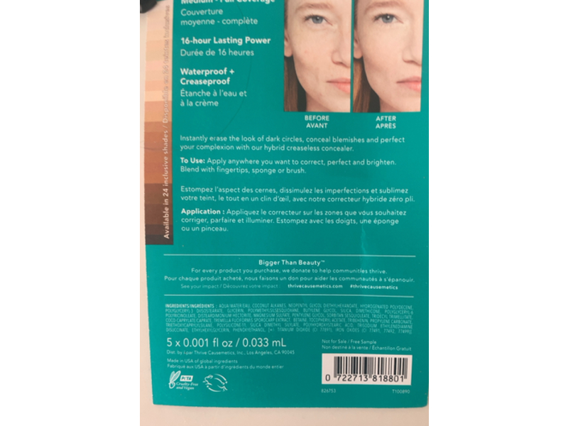 Thrive Causemetics Buildable Blur Concealer, Medium Full Coverage, 0.001 fl oz/0.033 mL, 5 Count