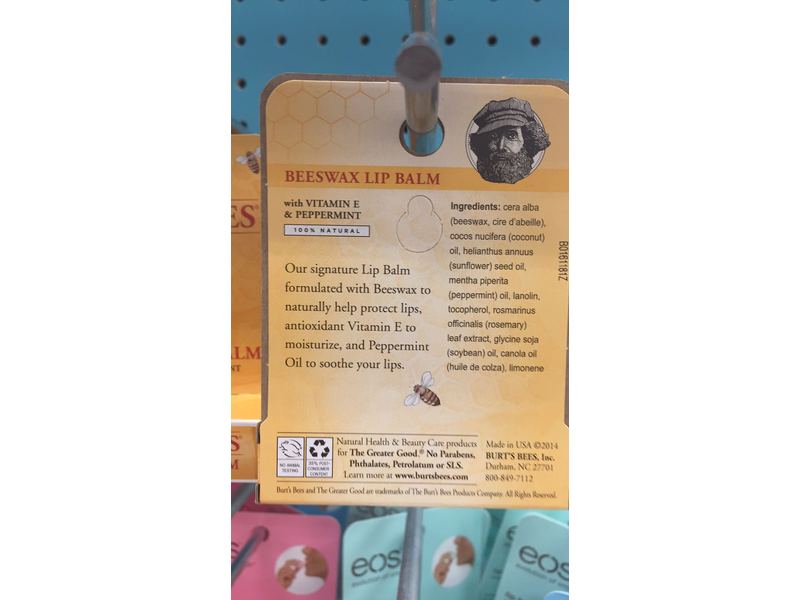 Burt's Bees Beeswax Lip Balm with Vitamin E & Peppermint, 0.15 oz