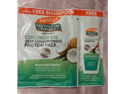 Palmers Moisture Boost Deep Conditioning Protein Pack + Shampoo, Coconut Oil, 2.1 oz/60 g, 0.5 fl oz/15 mL