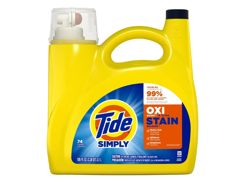 Tide Simply OXI Boost + Ultra Stain Release Laundry Detergent, Refreshing Breeze, 74 Loads, 105 fl oz/3.1 L