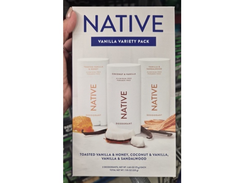 Native Deodorant, Toasted Vanilla + Honey & Coconut + Vanilla & Vanilla + Sandalwood, 2.65 oz/75 g, 3 Count