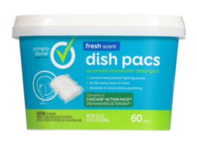 Simply Done Automatic Dishwasher Detergent Dish Pacs, Fresh, 60 Pacs