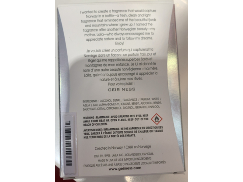 Geir Ness Eau De Parfum Spray, Laila, 3.4 fl oz/100 mL