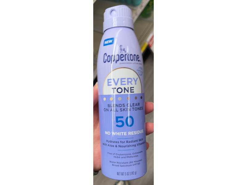 Coppertone Every Tone Sunscreen Lotion Spray, SPF 50, 5 oz/142 g