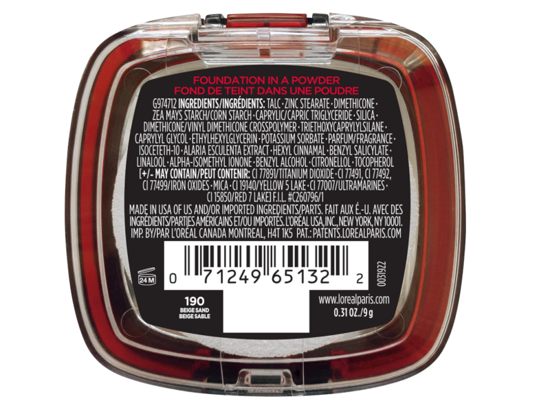 L'Oreal Paris Infallible Fresh Wear Foundation Powder, 190 Beige Sand, 0.31 oz/9 g