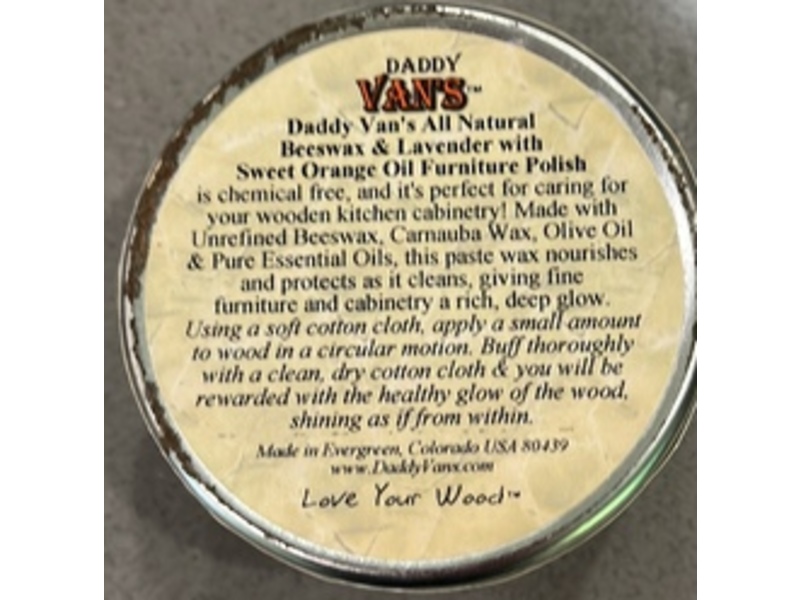 Daddy Van's All Natural Beeswax Furniture Polish, Sweet Orange Oil, 5 oz