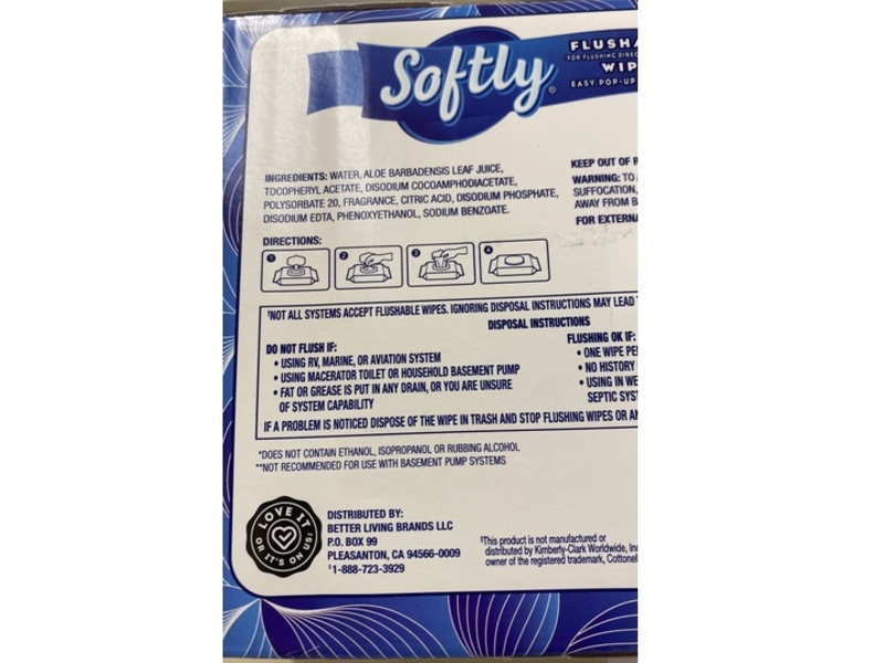 Softly Flushable Wipes, 42 Count, Pack Of 8