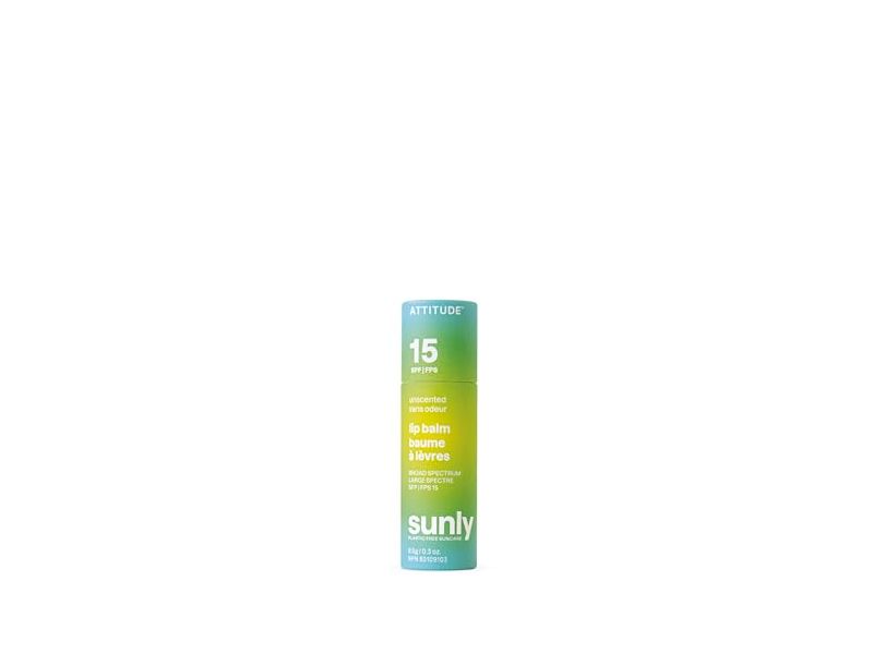 Attitude Sunly Lip Balm, Unscented, SPF 15, 0.3 oz/8.5 g