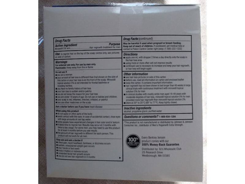 Berkley Jensen Minoxidil Hair Regrowth Treatment, 2 fl oz/ 60 mL