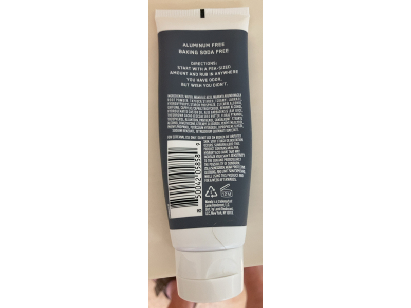 Mando Whole Body Invisible Cream Deodorant, Unscented, 3.0 oz/85 g