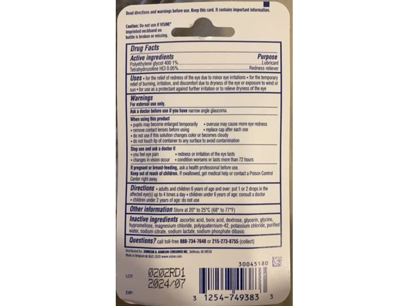 Visine Red Eye Hydrating Comfort, Redness + Irritation Relief, Sterile, 0.28 fl oz/8 mL