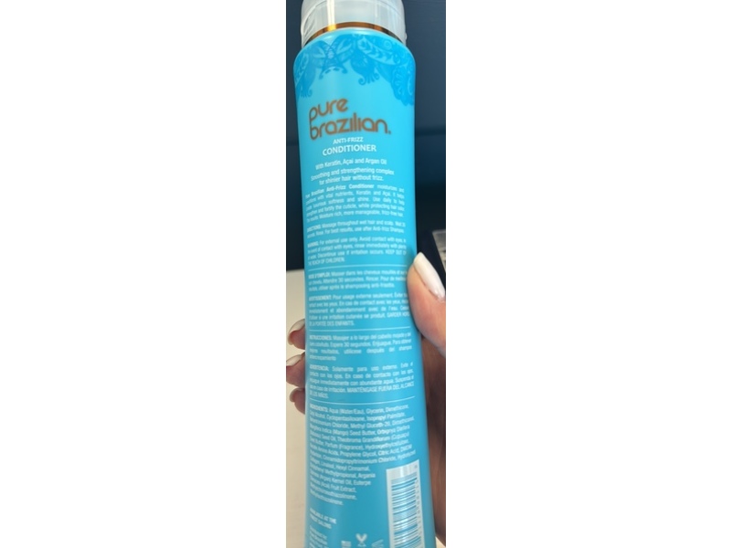 Pure Brazilian Anti-Frizz Conditioner, Keratin, Acai and Argan Oil, 13.5 fl oz/400 mL