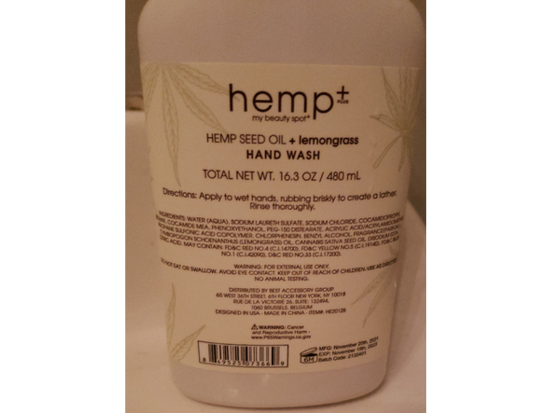 My Beauty Spot Hemp Hand Wash, Seed Oil + Lemongrass, 16.3 fl oz/480 mL