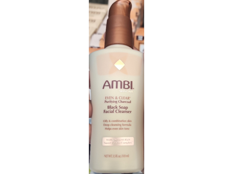 Ambi Even & Clear Black Soap Facial Cleanser, Nutrient Rich, Sweet Potato Complex, 3.5 fl oz/103 mL