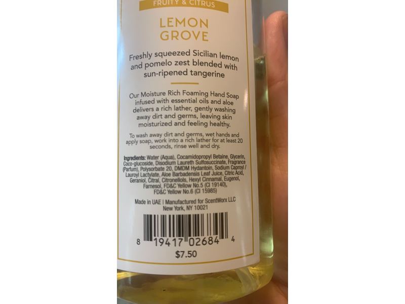 Scentworx Foaming Hand Soap, Lemon Grove, 8.75 fl oz/259 mL