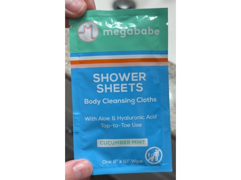 Megababe Shower Sheets Body Cleansing Cloths, Cucumber Mint, 10 Count