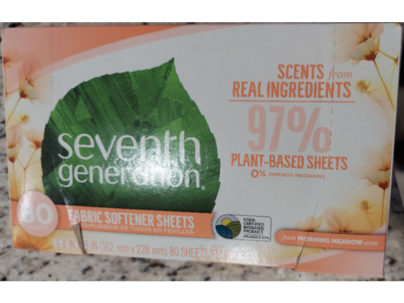 Seventh Generation Fabric Softener Sheets, Fresh Morning Meadow Scent, 80 Count