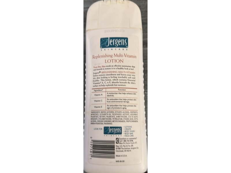 Jergens Replenishing Multi-Vitamin Lotion, Vitamin A, C & E, 10 fl oz/295 mL