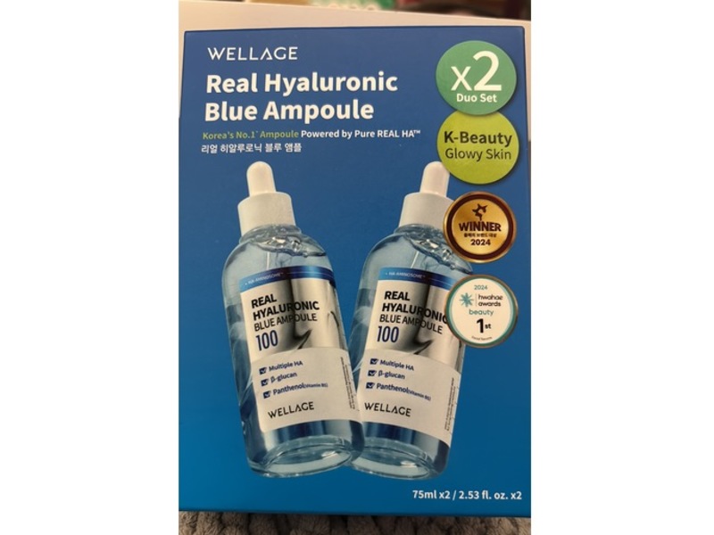 Wellage Real Hyaluronic Blue Ampoule Duo, 2.53 fl oz/75 mL