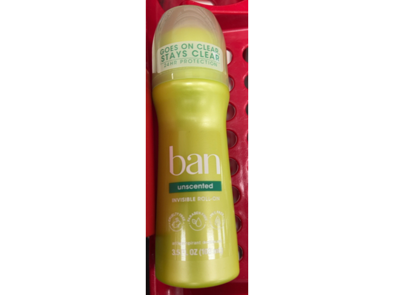 Ban Antipersiperant Deodorant Invisible Roll On, Unscented, 3.5 fl oz/103 mL, Pack Of 3