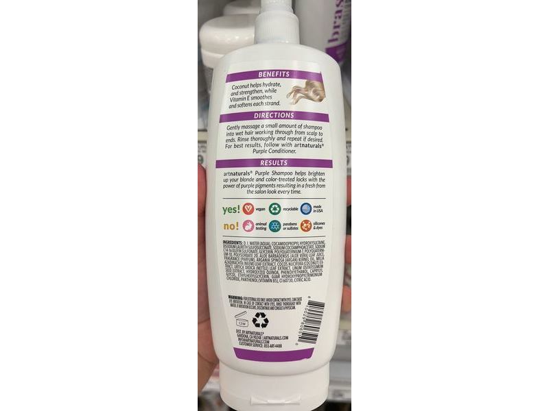 artnaturals Purple Shampoo, Color Enhancing + Blonde Formula, Brass Free, 16 fl oz/473 mL