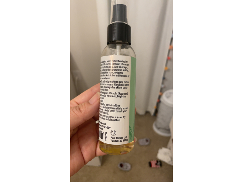 Plant Therapy Refreshing & Revitalizing Hair & Face Mist, Rosemary Hydrosol, 4 fl oz/118 mL