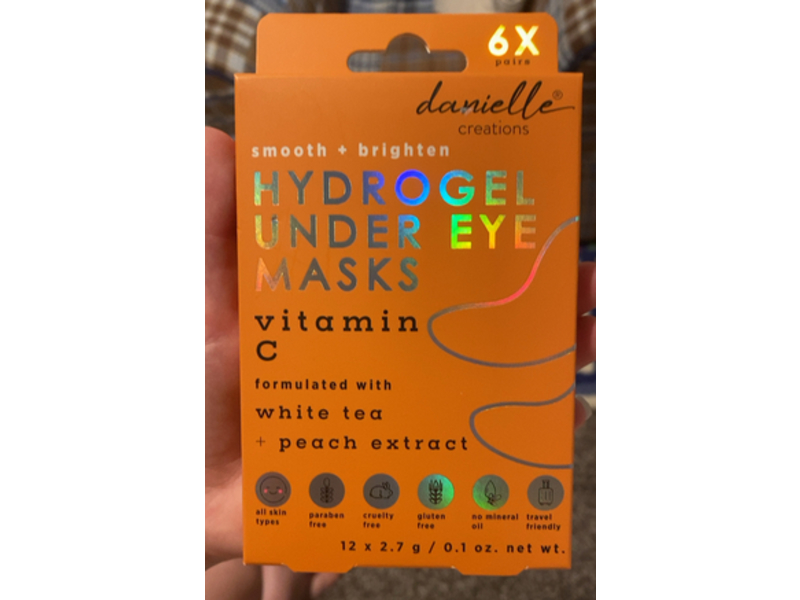 Danielle Creations Smooth + Bighten Hydrogel Undereye Mask, White Tea + Peach Extract, 0.1 oz/2.7 g, 6 Pairs