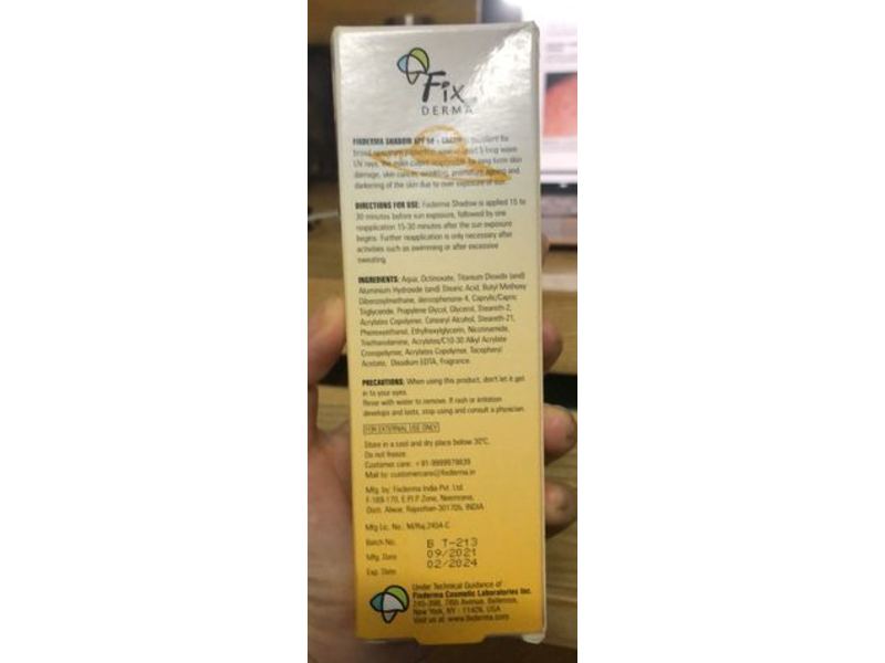 Fixderma Shadow Cream, SPF 50, 2.64 oz/75 g