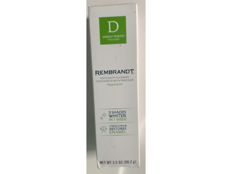 Rembrandt Anticavity With Peroxide Fluoride Toothpaste, Peppermint, 3.5 oz/99.2 g