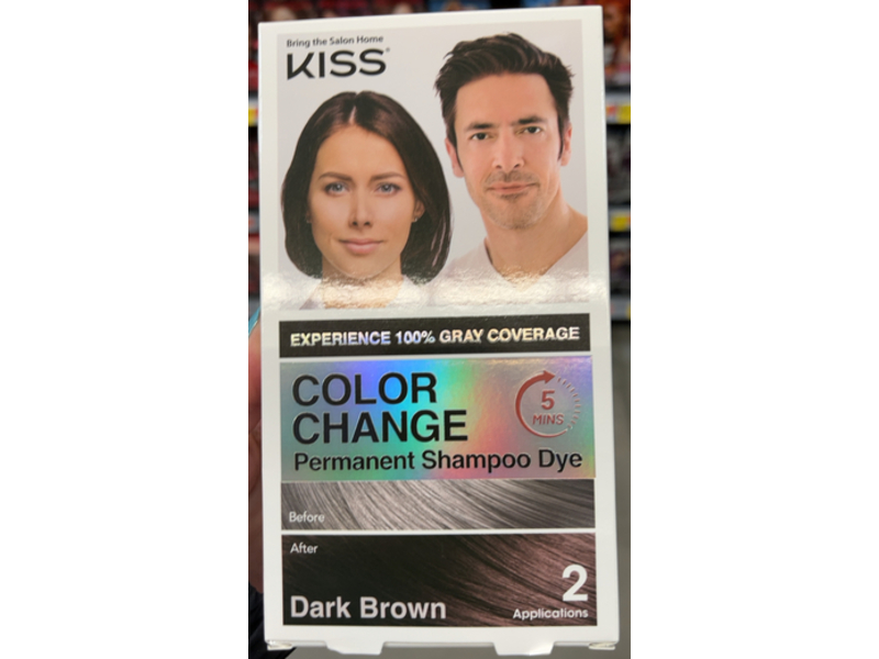 Kiss Permanent Color Change Shampoo Dye, Dark Brown, 2 Application