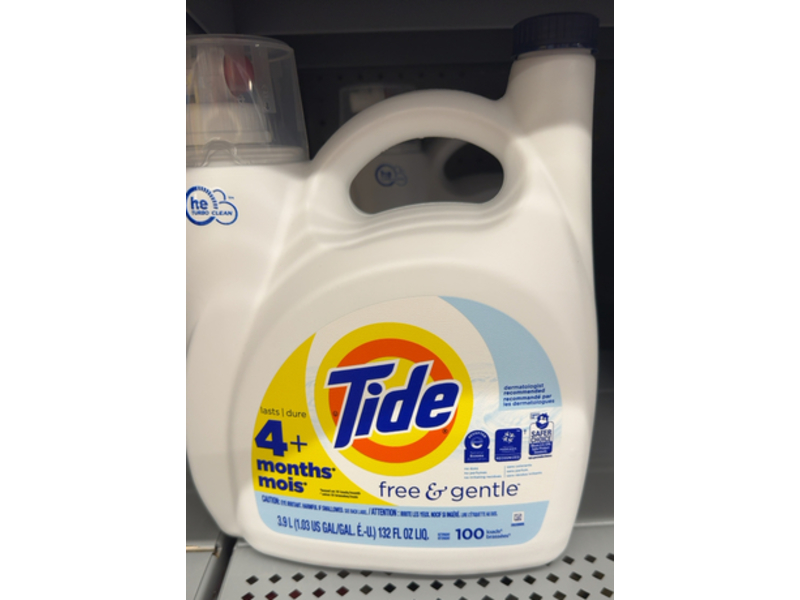 Tide Laundry Detergent, Free & Gentle, 100 Loads, 132 fl oz/3.9 L