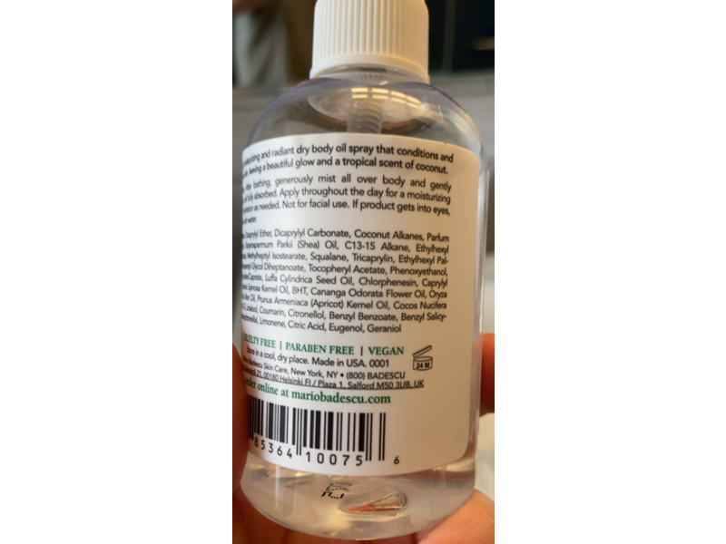 Mario Badescu Skin Care body Oil, Coconut, 3.5 fl oz/100 mL