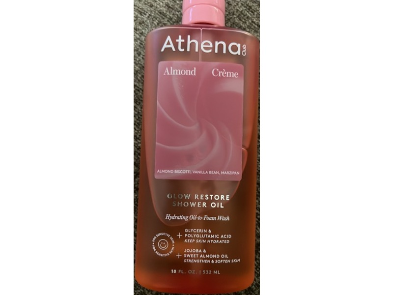 Athena Club Glow Restore Shower Oil, Almond Cream, 18 fl oz/532 mL