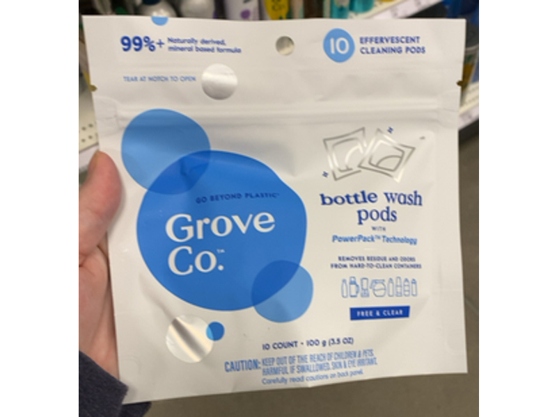 Grove Co. Bottle Wash Pods, Free & Clear, 3.5 oz/100 g, 10 Count